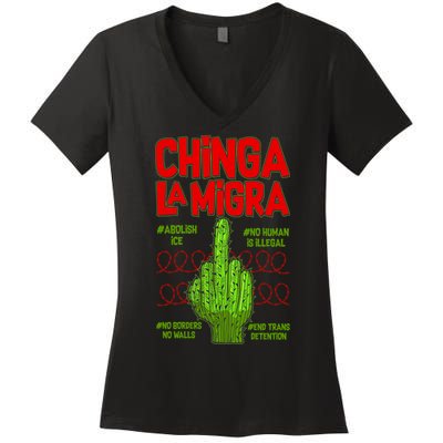 Chinga La Migra  Women's V-Neck T-Shirt