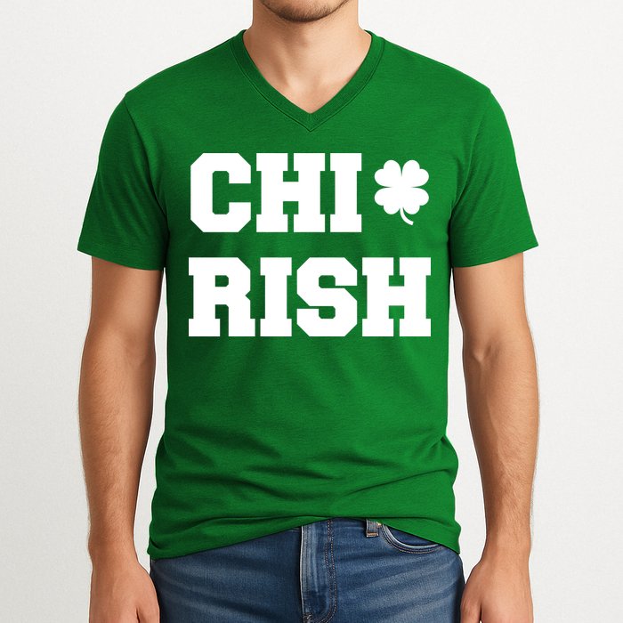 Chirish St Patrick's Day CHI-Irish Chicago Funny Clover V-Neck T-Shirt