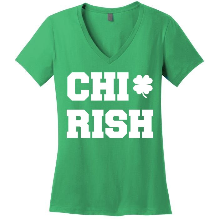 Chirish St Patrick's Day CHI-Irish Chicago Funny Clover Women's V-Neck T-Shirt