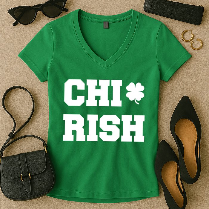 Chirish St Patrick's Day CHI-Irish Chicago Funny Clover Women's V-Neck T-Shirt