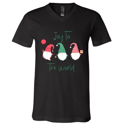 Christmas Holiday Joyful Gnomes Design Joy To The World Girls Gift V-Neck T-Shirt