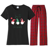 Christmas Holiday Joyful Gnomes Design Joy To The World Girls Gift Women's Flannel Pajama Set