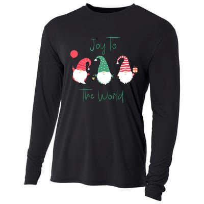 Christmas Holiday Joyful Gnomes Design Joy To The World Girls Gift Cooling Performance Long Sleeve Crew