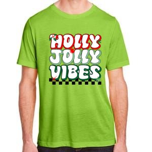 Cute Holly Jolly Vibes Christmas Checkerboard Adult ChromaSoft Performance T-Shirt