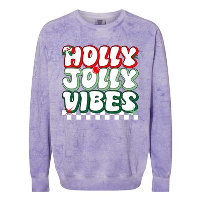 Cute Holly Jolly Vibes Christmas Checkerboard Colorblast Crewneck Sweatshirt