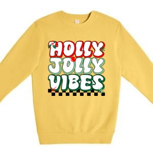 Cute Holly Jolly Vibes Christmas Checkerboard Premium Crewneck Sweatshirt