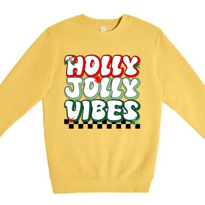 Cute Holly Jolly Vibes Christmas Checkerboard Premium Crewneck Sweatshirt