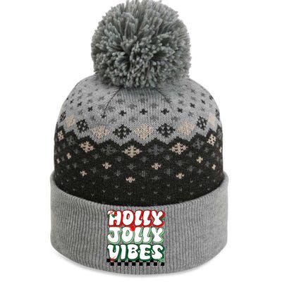 Cute Holly Jolly Vibes Christmas Checkerboard The Baniff Cuffed Pom Beanie