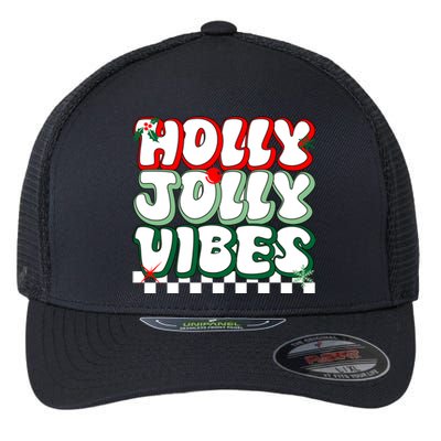 Cute Holly Jolly Vibes Christmas Checkerboard Flexfit Unipanel Trucker Cap