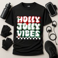 Cute Holly Jolly Vibes Christmas Checkerboard Cooling Performance Crew T-Shirt