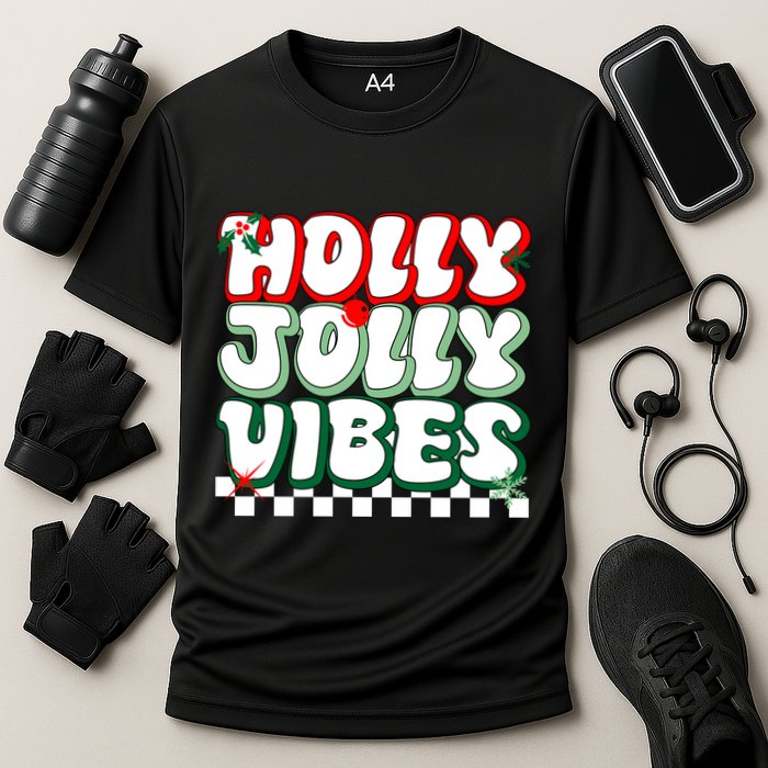 Cute Holly Jolly Vibes Christmas Checkerboard Cooling Performance Crew T-Shirt