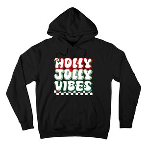 Cute Holly Jolly Vibes Christmas Checkerboard Hoodie