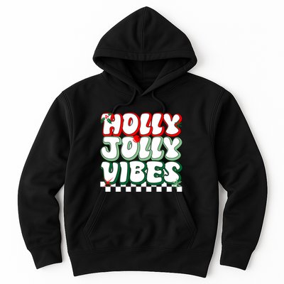 Cute Holly Jolly Vibes Christmas Checkerboard Hoodie