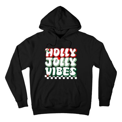 Cute Holly Jolly Vibes Christmas Checkerboard Hoodie