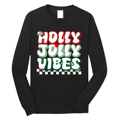 Cute Holly Jolly Vibes Christmas Checkerboard Long Sleeve Shirt