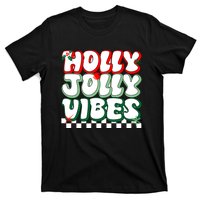 Cute Holly Jolly Vibes Christmas Checkerboard T-Shirt