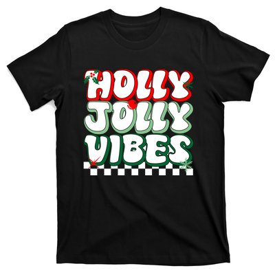 Cute Holly Jolly Vibes Christmas Checkerboard T-Shirt