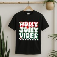Cute Holly Jolly Vibes Christmas Checkerboard T-Shirt