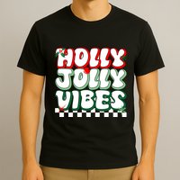 Cute Holly Jolly Vibes Christmas Checkerboard T-Shirt