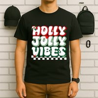 Cute Holly Jolly Vibes Christmas Checkerboard T-Shirt