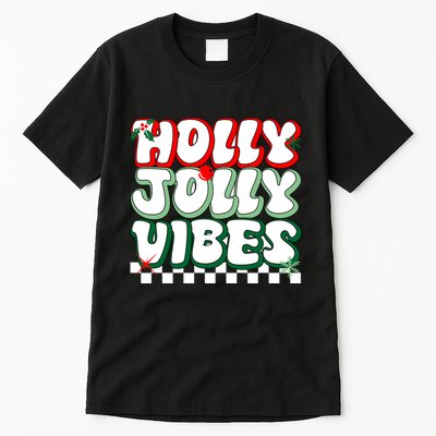 Cute Holly Jolly Vibes Christmas Checkerboard Tall T-Shirt