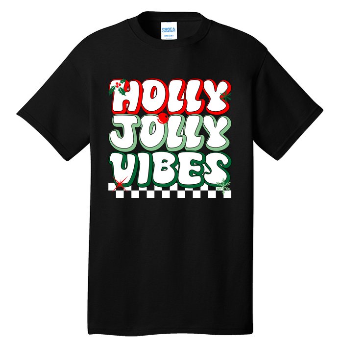 Cute Holly Jolly Vibes Christmas Checkerboard Tall T-Shirt