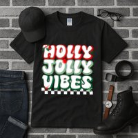 Cute Holly Jolly Vibes Christmas Checkerboard Tall T-Shirt