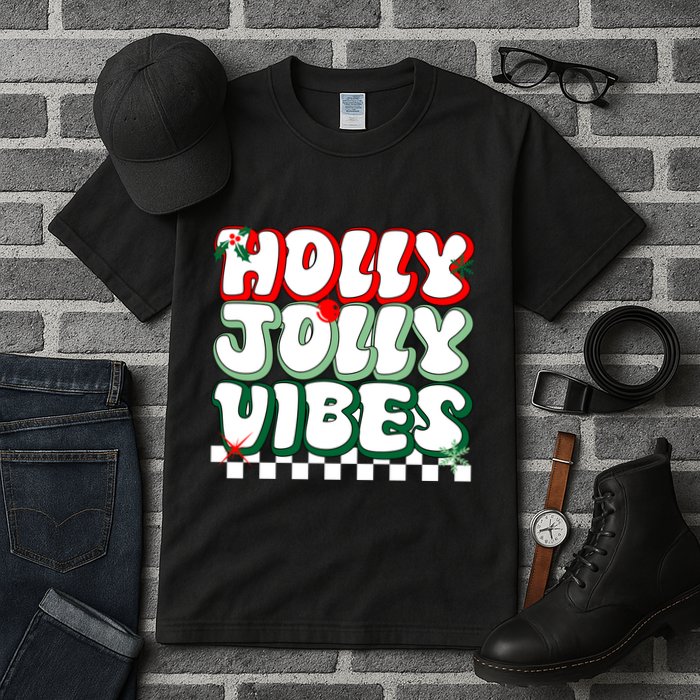 Cute Holly Jolly Vibes Christmas Checkerboard Tall T-Shirt