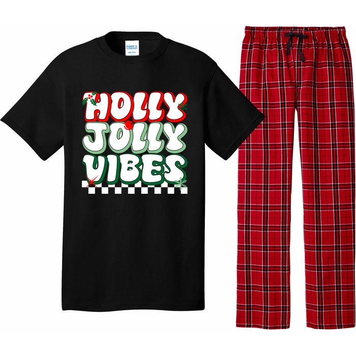 Cute Holly Jolly Vibes Christmas Checkerboard Pajama Set