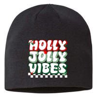 Cute Holly Jolly Vibes Christmas Checkerboard Sustainable Beanie
