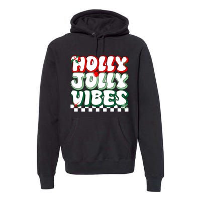 Cute Holly Jolly Vibes Christmas Checkerboard Premium Hoodie