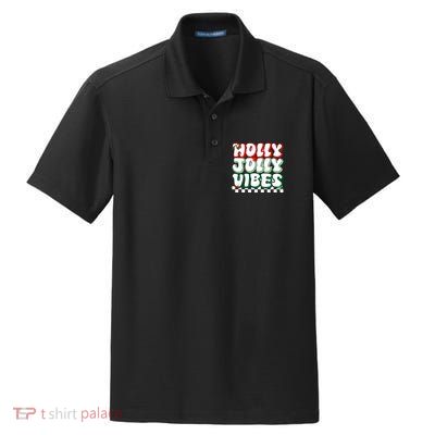 Cute Holly Jolly Vibes Christmas Checkerboard Dry Zone Grid Polo
