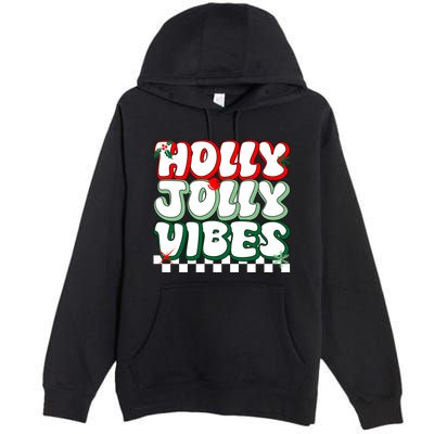 Cute Holly Jolly Vibes Christmas Checkerboard Premium Pullover Hoodie