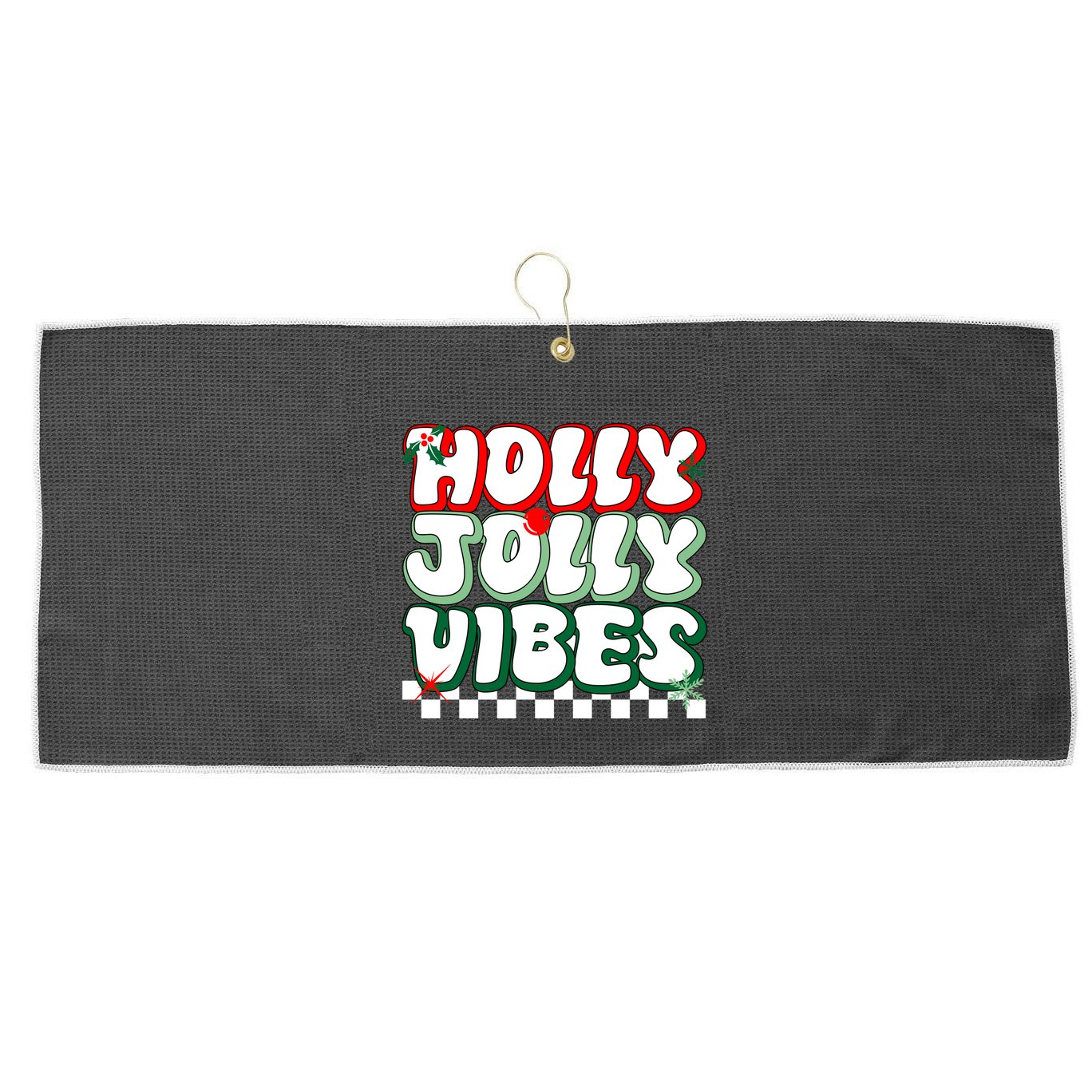 Cute Holly Jolly Vibes Christmas Checkerboard Large Microfiber Waffle Golf Towel