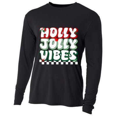 Cute Holly Jolly Vibes Christmas Checkerboard Cooling Performance Long Sleeve Crew