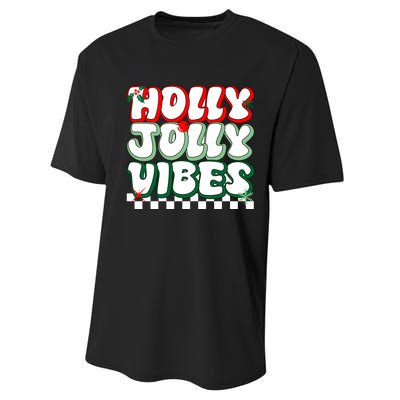 Cute Holly Jolly Vibes Christmas Checkerboard Performance Sprint T-Shirt