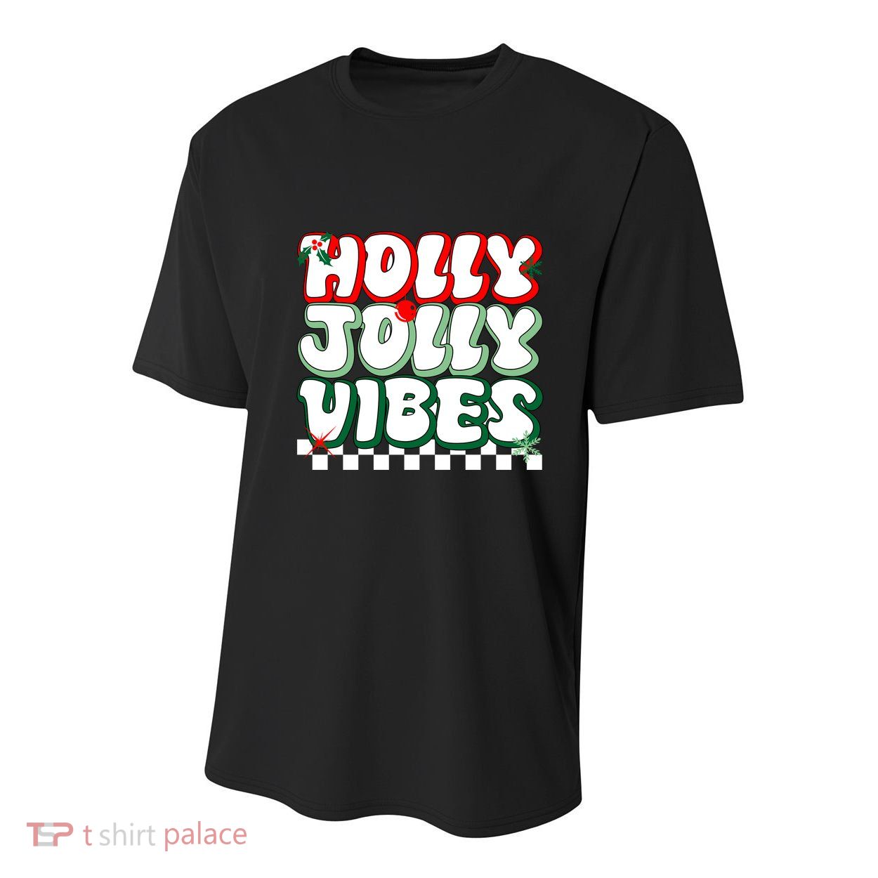Cute Holly Jolly Vibes Christmas Checkerboard Youth Performance Sprint T-Shirt
