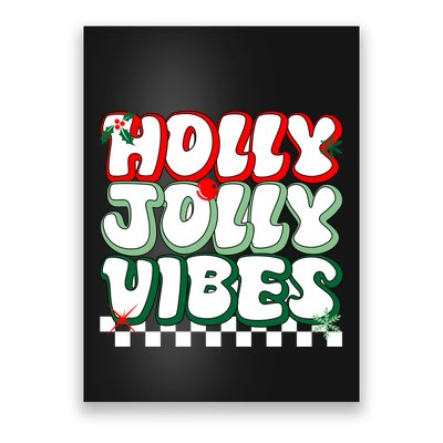 Cute Holly Jolly Vibes Christmas Checkerboard Poster