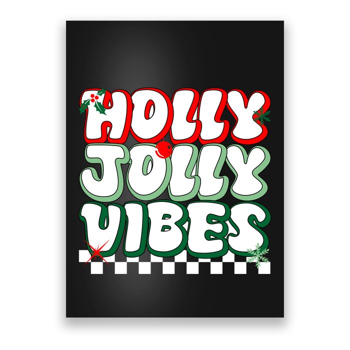 Cute Holly Jolly Vibes Christmas Checkerboard Poster