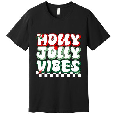 Cute Holly Jolly Vibes Christmas Checkerboard Premium T-Shirt