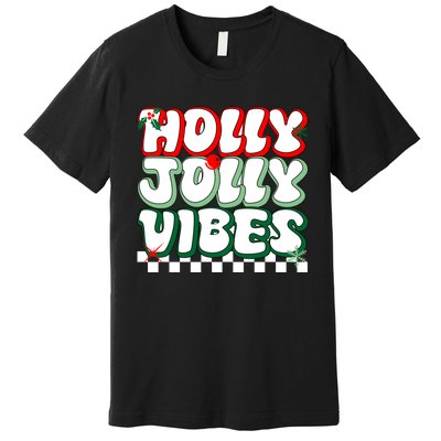 Cute Holly Jolly Vibes Christmas Checkerboard Premium T-Shirt