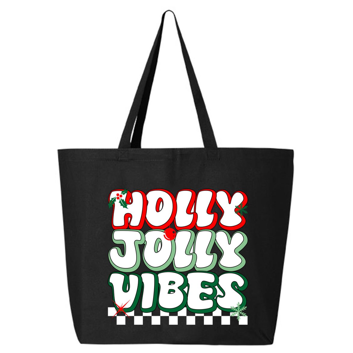 Cute Holly Jolly Vibes Christmas Checkerboard 25L Jumbo Tote