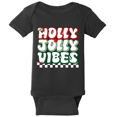 Cute Holly Jolly Vibes Christmas Checkerboard Baby Bodysuit