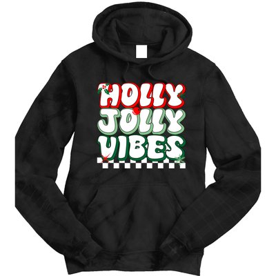 Cute Holly Jolly Vibes Christmas Checkerboard Tie Dye Hoodie