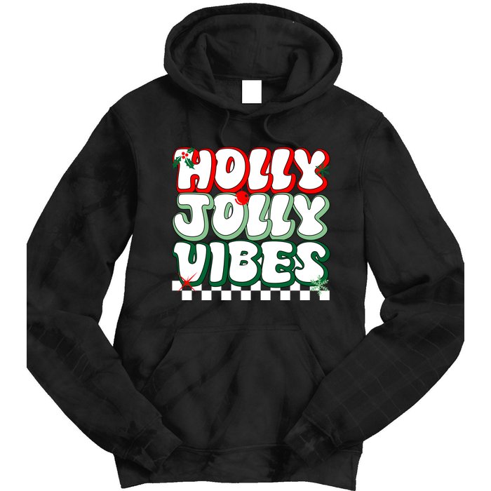 Cute Holly Jolly Vibes Christmas Checkerboard Tie Dye Hoodie