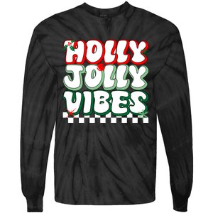 Cute Holly Jolly Vibes Christmas Checkerboard Tie-Dye Long Sleeve Shirt