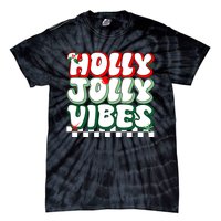 Cute Holly Jolly Vibes Christmas Checkerboard Tie-Dye T-Shirt