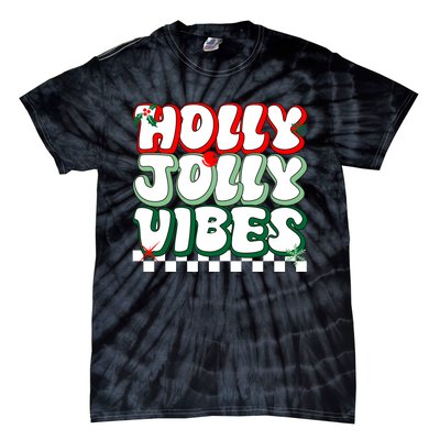 Cute Holly Jolly Vibes Christmas Checkerboard Tie-Dye T-Shirt