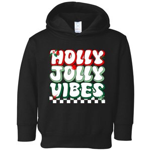 Cute Holly Jolly Vibes Christmas Checkerboard Toddler Hoodie