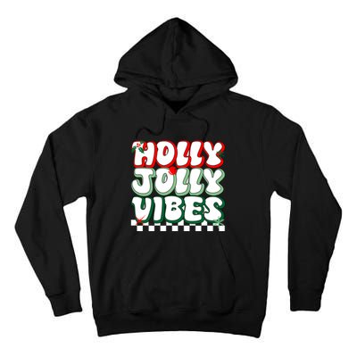 Cute Holly Jolly Vibes Christmas Checkerboard Tall Hoodie